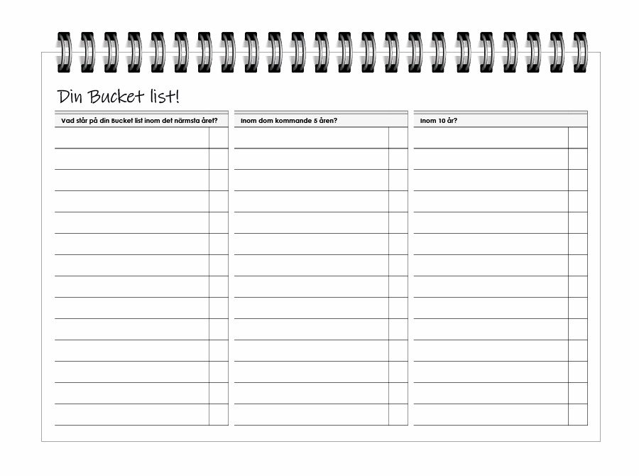 Balans & Reflektionsboken målplanering, bucket list