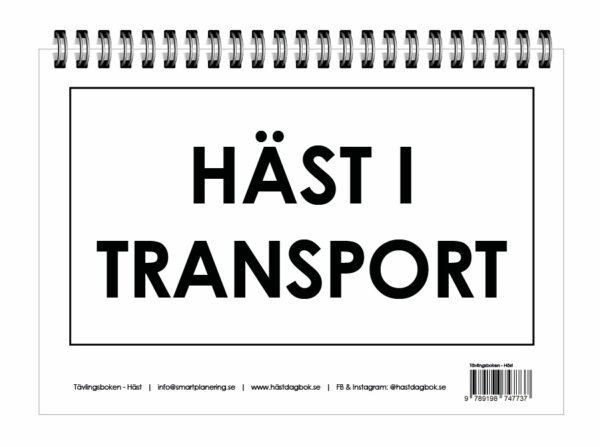 Tävlingsboken Häst, på baksidan med texten "häst i transport"