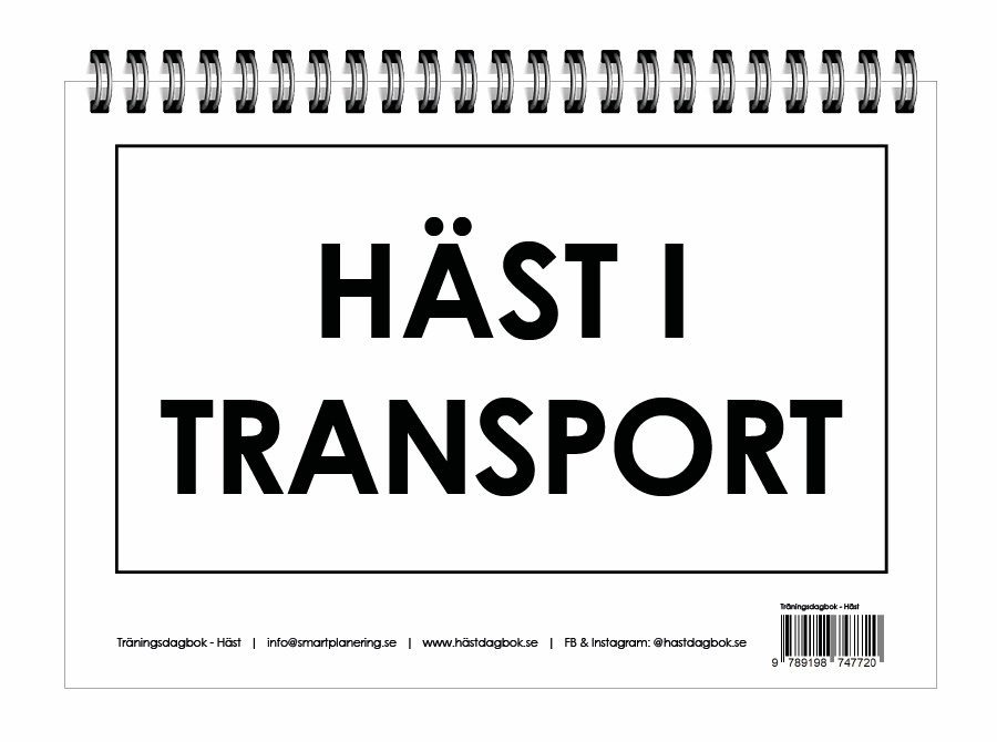 Träningsdagbok för hästar, på baksidan med texten "häst i transport"